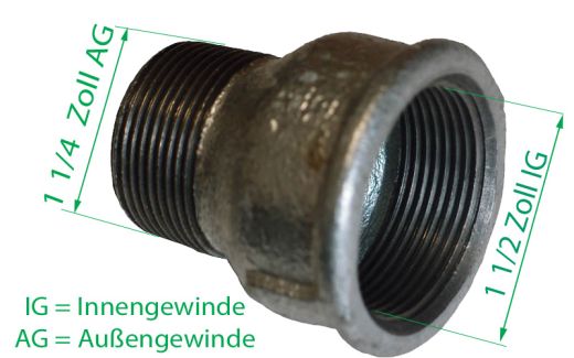 Reduziermuffe 1 1/2 Innengewinde 1 1/4 Au�engewinde f�r Rammbrunnen