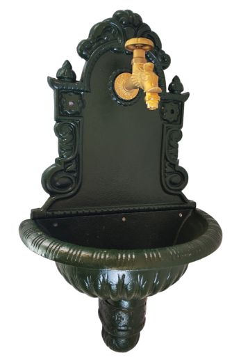 Wandbrunnen Guss gr�n mit Nostalgie Auslaufhahn - Waschbecken Wand