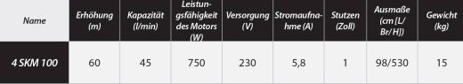 Tiefbrunnenpumpe 4 SKM 100 Brunnenpumpe 6,1bar - 2600l skm100