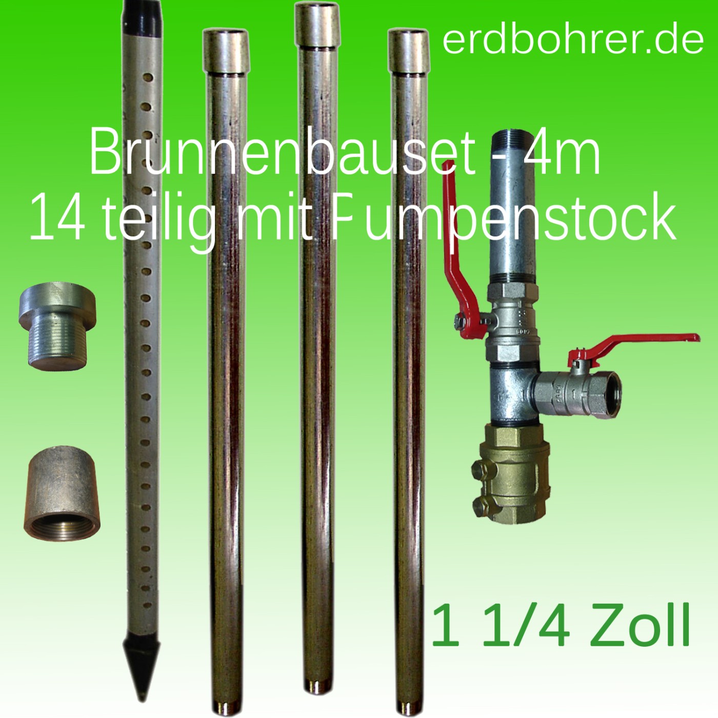 Brunnenbau-Set 4,60m 14 tlg 1-1/4 Zoll - Rammbrunnen
