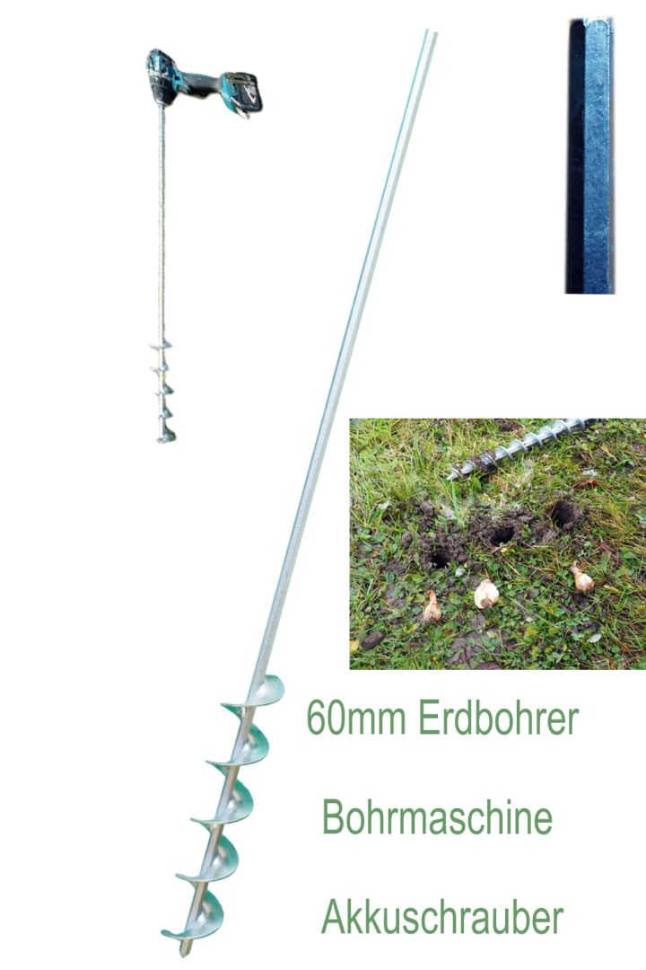 Erdbohrer 60mm 6 cm - 1m fr Akkuschrauber oder Bohrmaschine