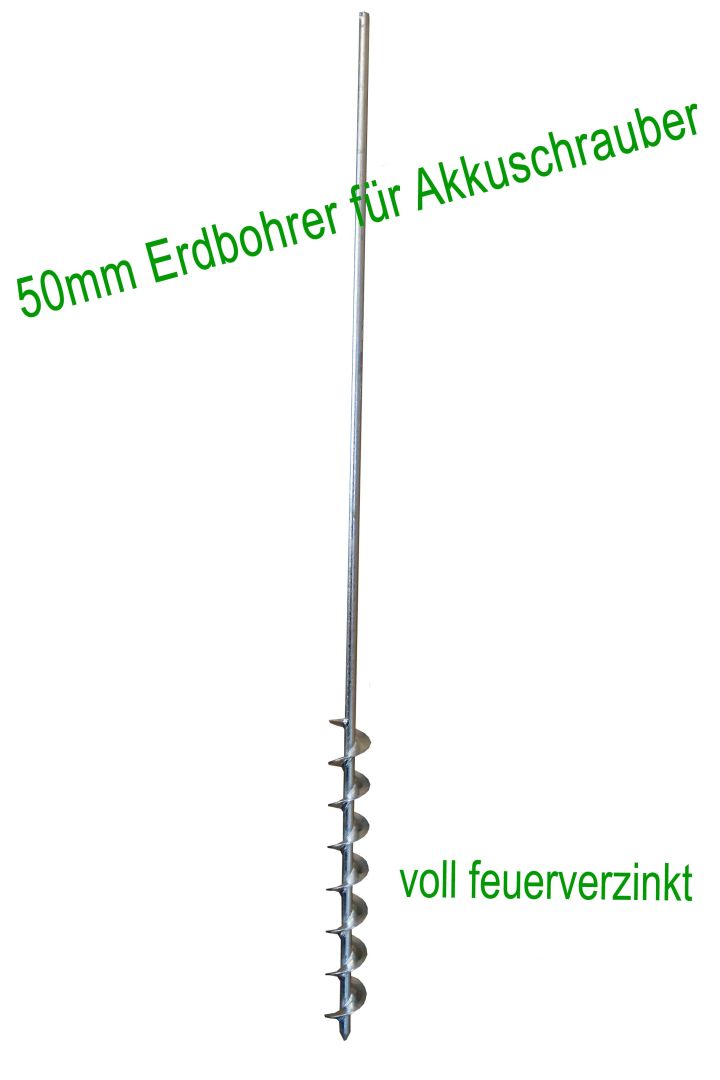 Erdbohrer 50 mm 5 cm - 1m fr Akkuschrauber oder Bohrmaschine zum Rasen Entwssern